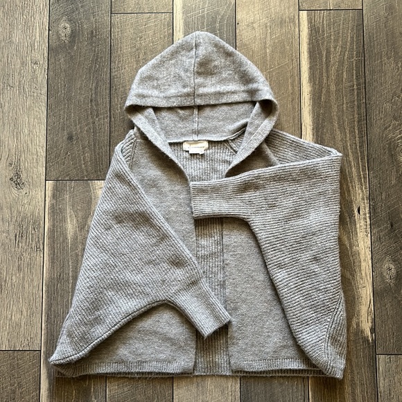 Anthropologie Gray Heather Open Front Hooded Cocoon Cardigan Sweater One Size - Picture 5 of 9